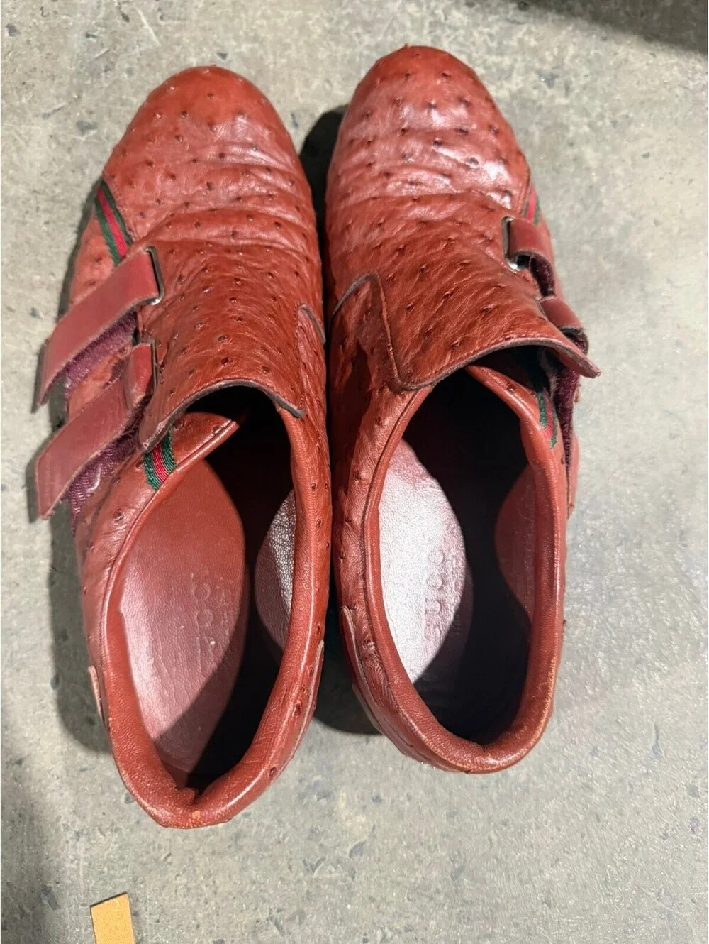 Gucci  Ostrich Leather Double Strap Loafers 43 9.5
